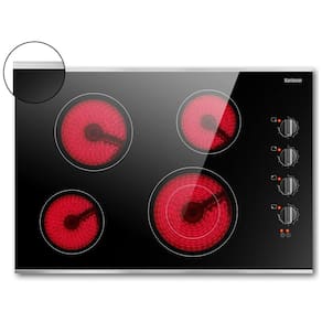 Cooktop Elétrico Karinear 76 cm 4 Bocas, Controle por Botão, Cooktop Cerâmico Embutido com Proteção de Vidro e Moldura de Metal, Indicador