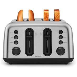 Torradeira BUYDEEM DT440 4 Fatias em Aço Inoxidável com Slots Extra Largos para Bagels e Muffins, Controle de Tostagem, Design Retro