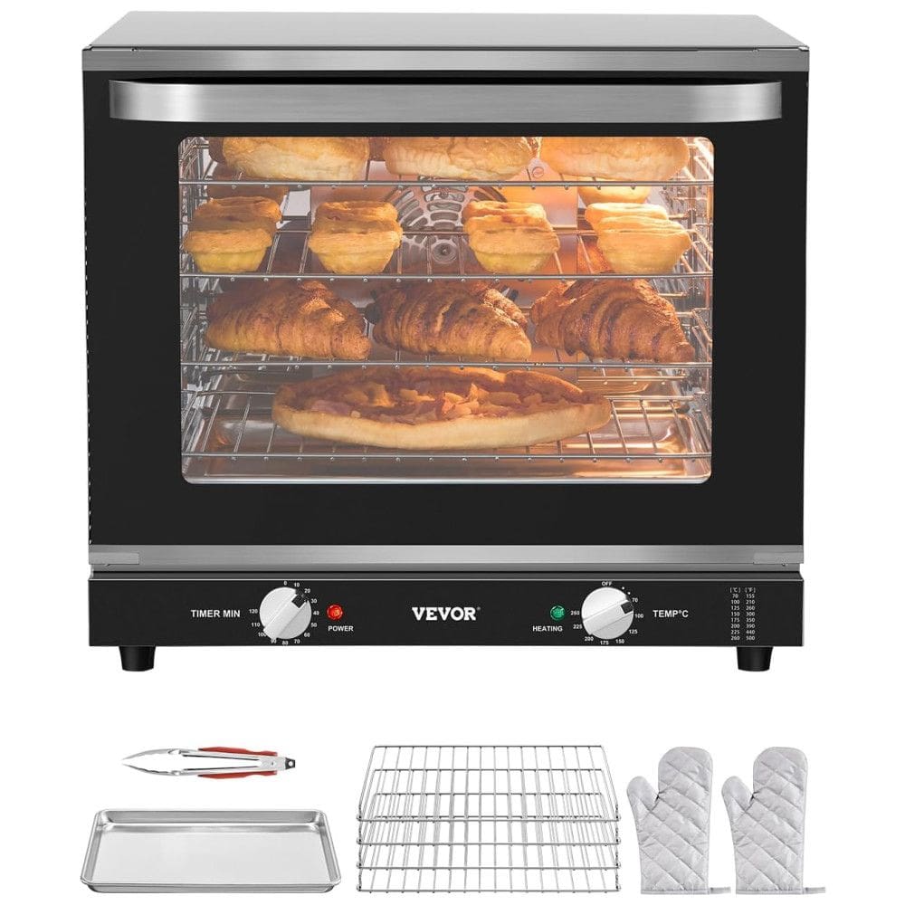 Forno de Bancada Comercial VEVOR, 66 Litros 4 Camadas, Porta de Vidro Temperado, Estantes de Arame, Bandeja de Clip, Luvas, Forno Elétrico