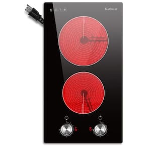 Cooktop Elétrico Karinear 110V 2 Bocas 30cm Controle por Botão Cooktop de Cerâmica Embutido, 9 Níveis de Aquecimento, Aviso de Calor,