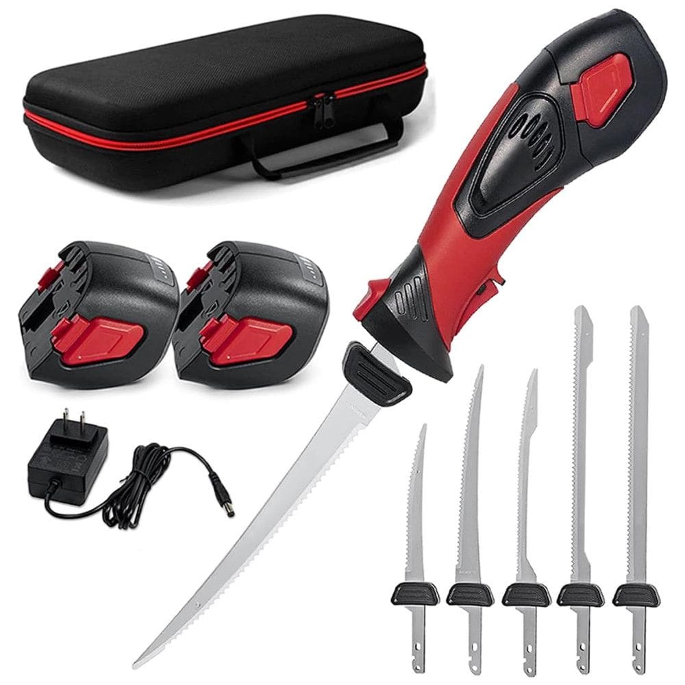 Faca Elétrica Sem Fio 5 lâminas Revestidas com TiNitride, Cabo Ergonômico Antideslizante, Ventilação para Refrigeração, Bolsa