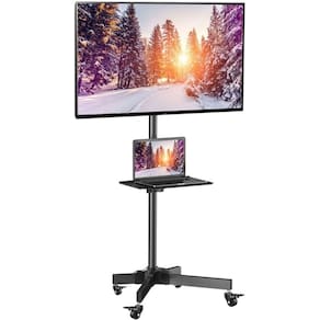 Suporte Para Tv De Chão Com Rodinhas, Estante Para Monitor E Televisão Universal Até 65 Polegadas, Pedestal Com Pratelei