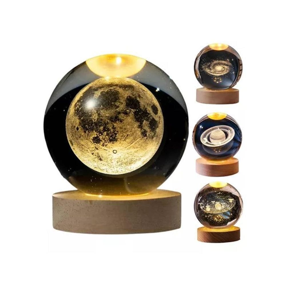 Luminária De Mesa Sistema Solar 3D Cristal Galáxia Planeta