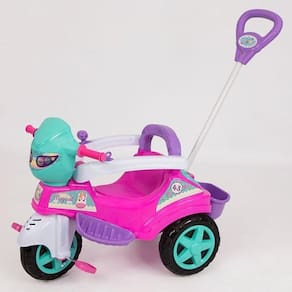 Triciclo Rosa Para Passeio Com Empurrador Menina