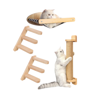 Conjunto cama para gato + 2 escadas + arranhador parede