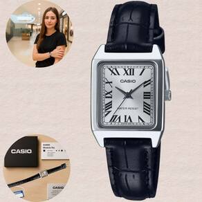 Relógio Casio LTP-V007L-7B1 Feminino Quadrado Analógico Quartzo Caixa Prateada Pulseira Couro Clássico Casual Elegante Prova D`água 3 ATM