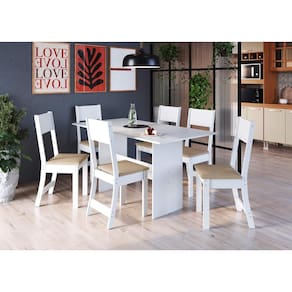 Conjunto Sala De Jantar Fidelitá Siena Com 6 Cadeiras Branco Assento Bege