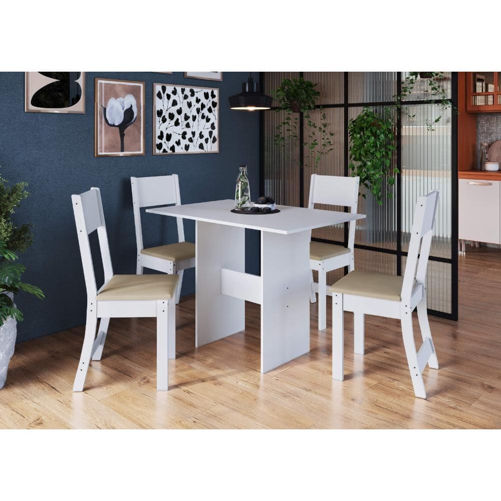 Conjunto Sala de Jantar Fidelitá Siena Com 4 Cadeiras Branco Assento Bege