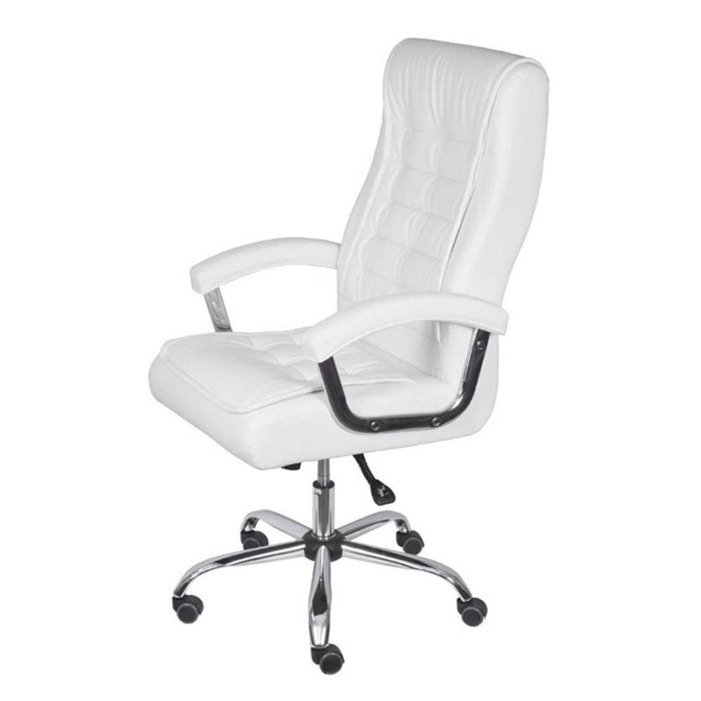 Cadeira Escritório Giratória Oslo Presidente com Molas Or Design em PU Branco Base Rodízio