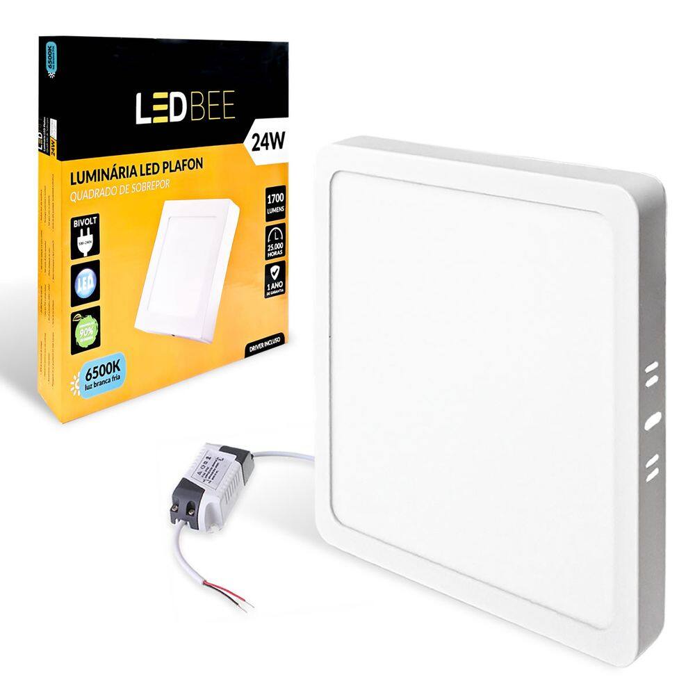 Painel Plafon Led Sobrepor Quadrado 24w Branco Frio 6500k