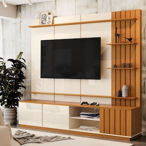Estante Home para Tv 75 Polegadas Reno Off White/Cedro