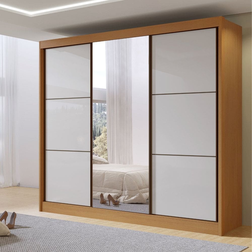 Guarda-roupa Casal 3 Portas Cristal Cinamomo/Off White