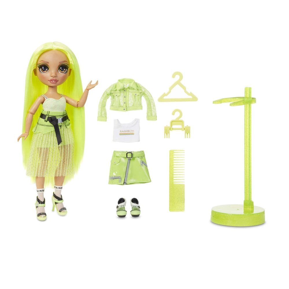 Boneca moderna Rainbow High Karma Nichols Neon Green com roupas