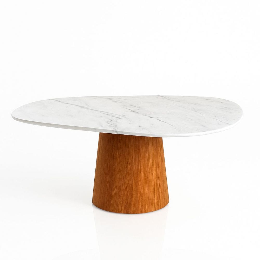 Mesa de Jantar Cone Orgânica 244x137 cm Mármore Branco Extra e Base Freijó