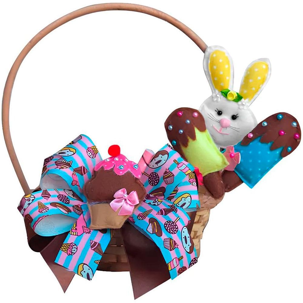 Cesta Páscoa Decoração Artesanal Coelho Cores Aleatório 30cm