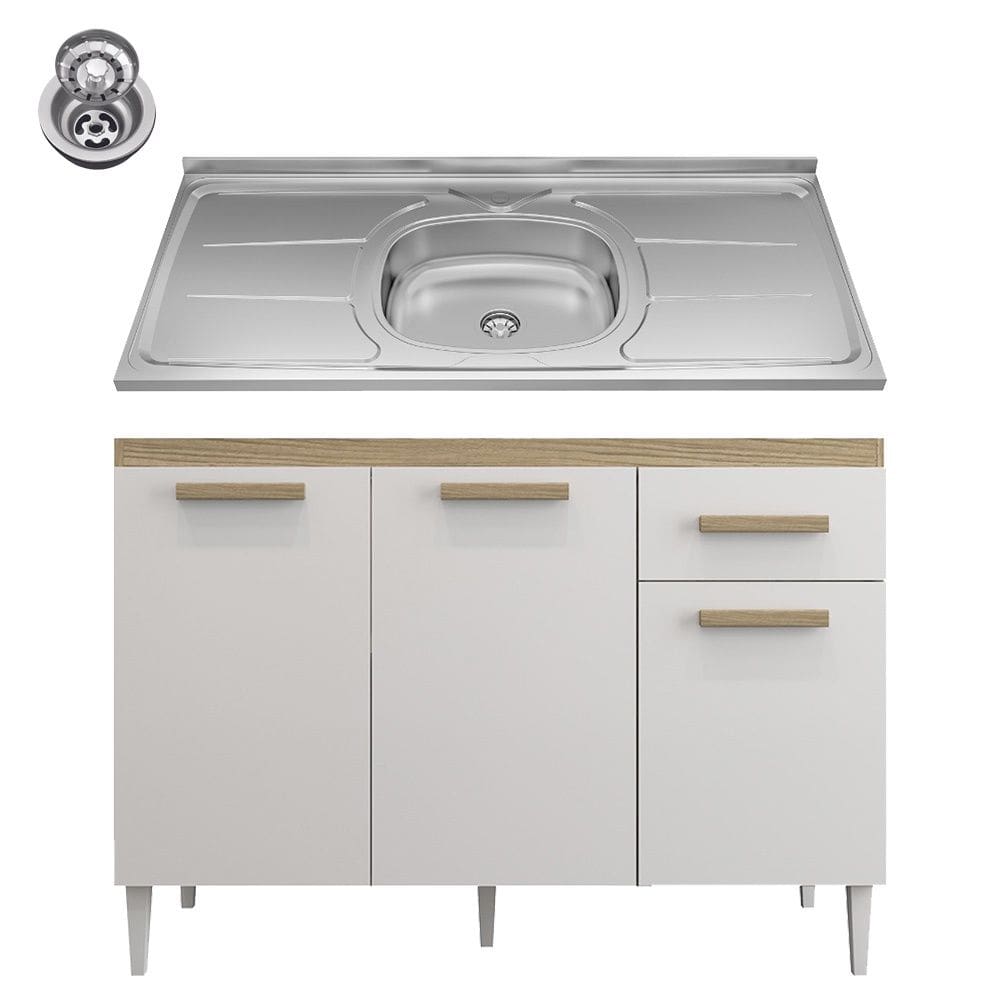 Balcão Vitória com Pia e Cuba GhelPlus 120cm Atacama Off White Aramóveis