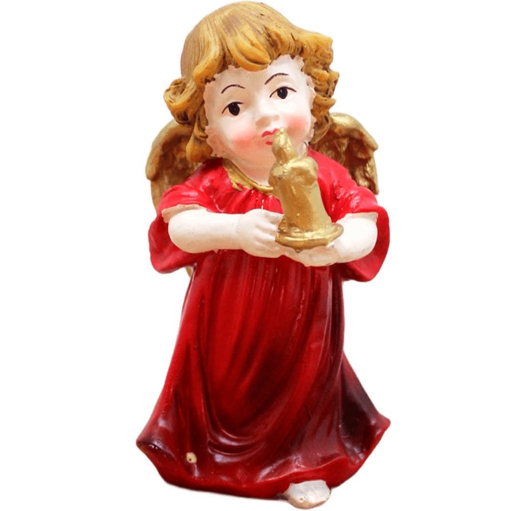 Enfeite Anjo Vermelho Anjinho Com Vela Em Resina Natal 13cm