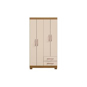 Guarda Roupa Solteiro Belém 4 Portas e 2 Gavetas Sem Espelho Carvalho Americano Off White EdeCasaMoveis