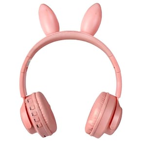 Fone De Ouvido Sem Fio Bluetooth Rosa Orelha Coelhinho LED