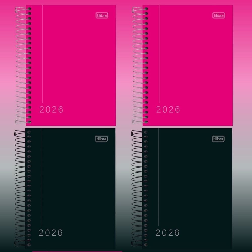 Kit 04 Agenda 2026 Espiral Diária Pepper Executiva Capa Dura 11,7 x 16,4cm Tilibra