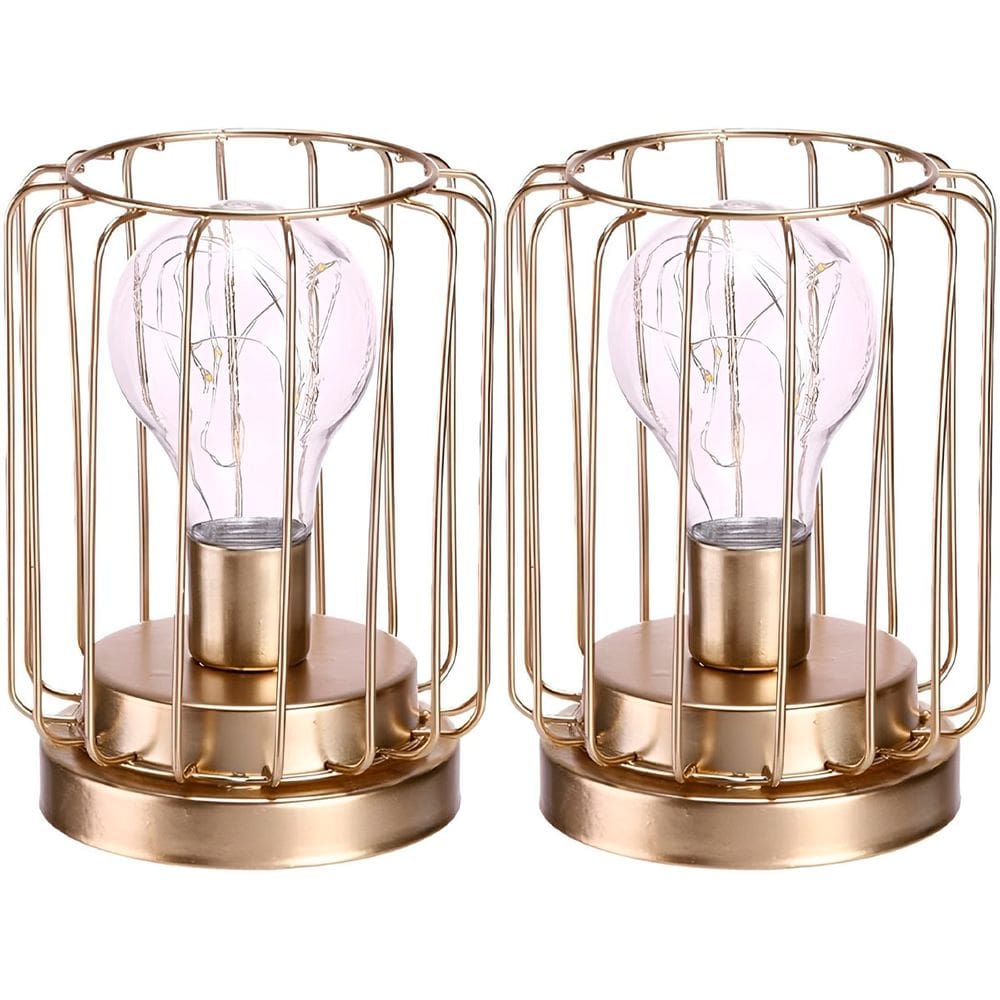 Kit 2 Abajur De Mesa Geométrico Lâmpada LED Metal Dourado