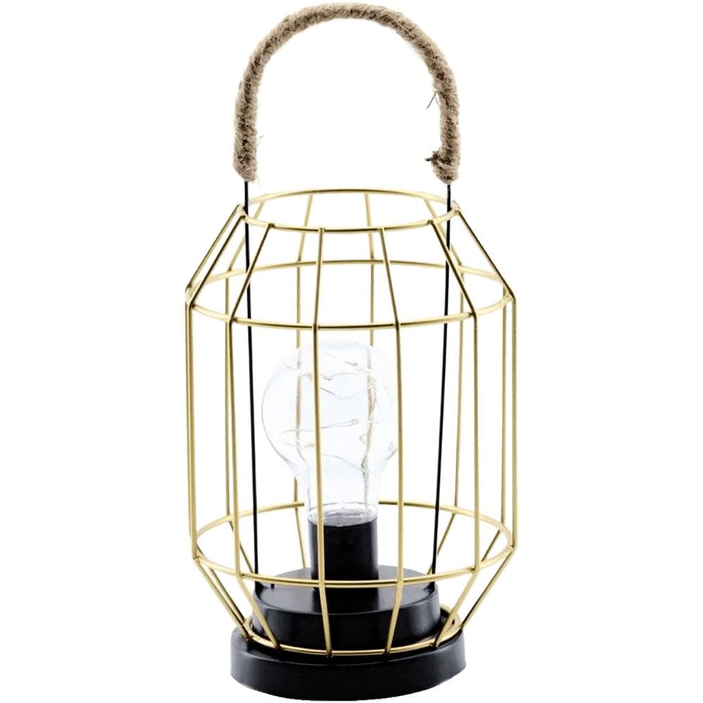 Luminária Vintage Dourada Decoração Industrial Luz LED 27cm
