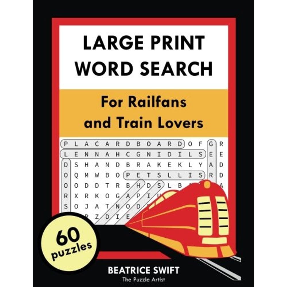 Word Search Book Genérica em letras grandes para fãs de trens e amantes de trens