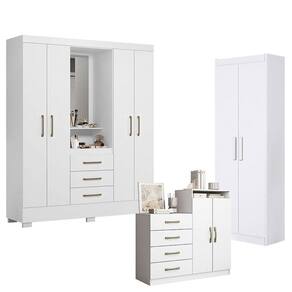 Guarda Roupa Solteiro Paris 2045150 com Armário Multiuso 2 Portas 2000191 e Cômoda Sapateira Londres 2004142 Branco - Aramóveis