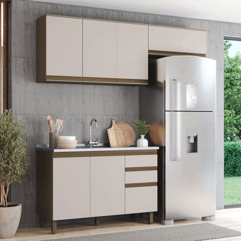 Cozinha Compacta Genius 7 Portas 2 Gavetas 100% Mdf Duna/Cristal - Pnr Móveis