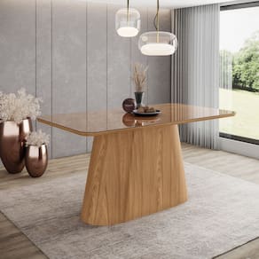 Mesa Olívia para 6 lugares Tampo 160cm com vidro Canto arredondado