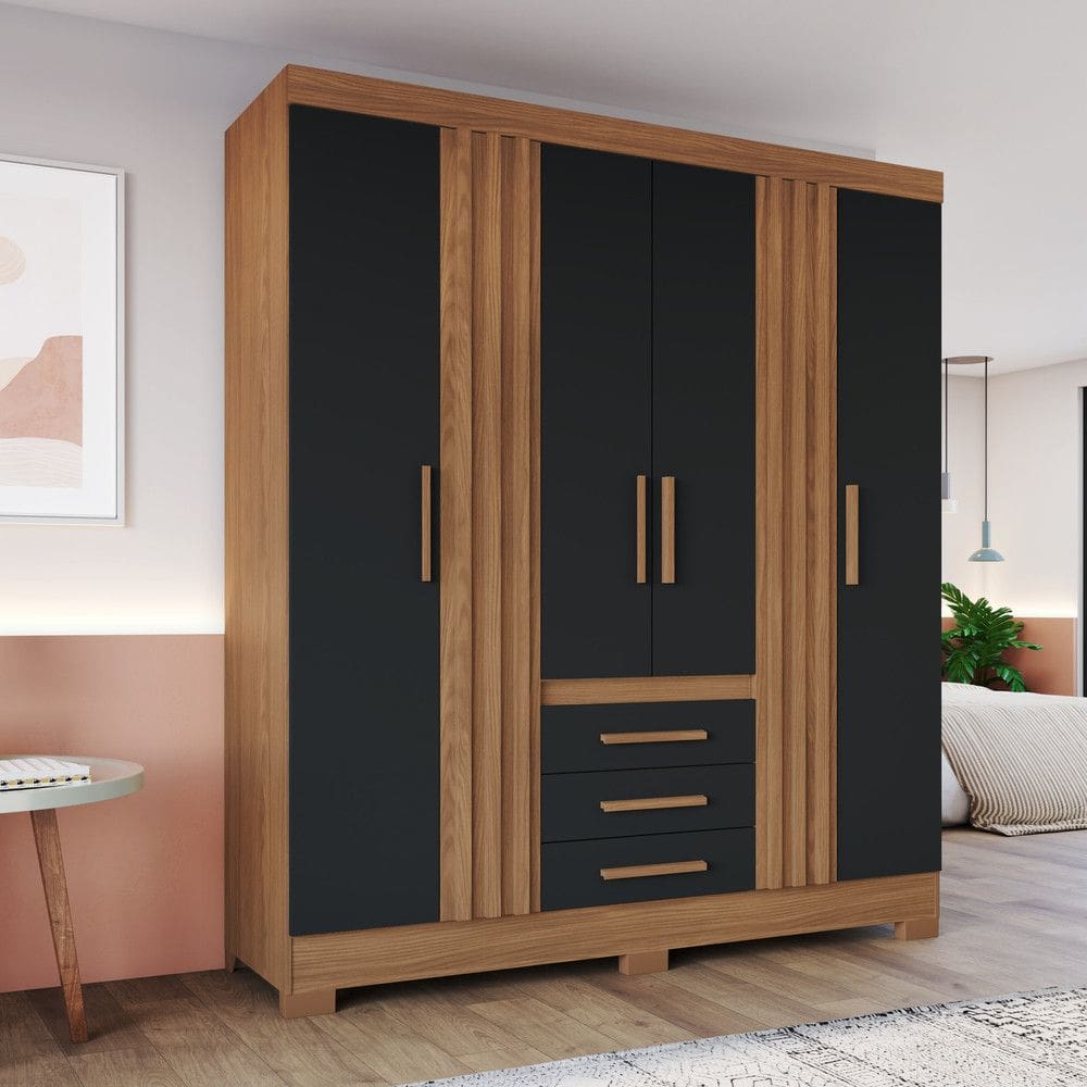 Guarda Roupa 4 Portas 3 Gavetas com Pés em ABS