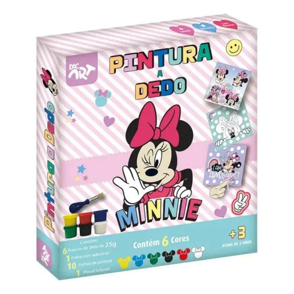 Pintura A Dedo Minnie Mouse Tinta Pincel Infantil 18 Peças Dac