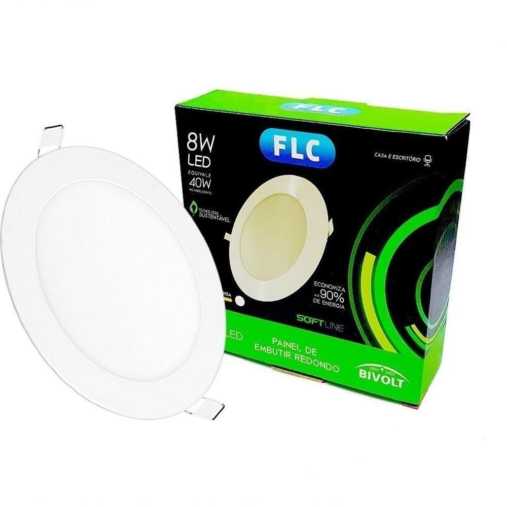 Painel Plafon Lampada Led 8w Embutir Redondo Branco Quente FLC