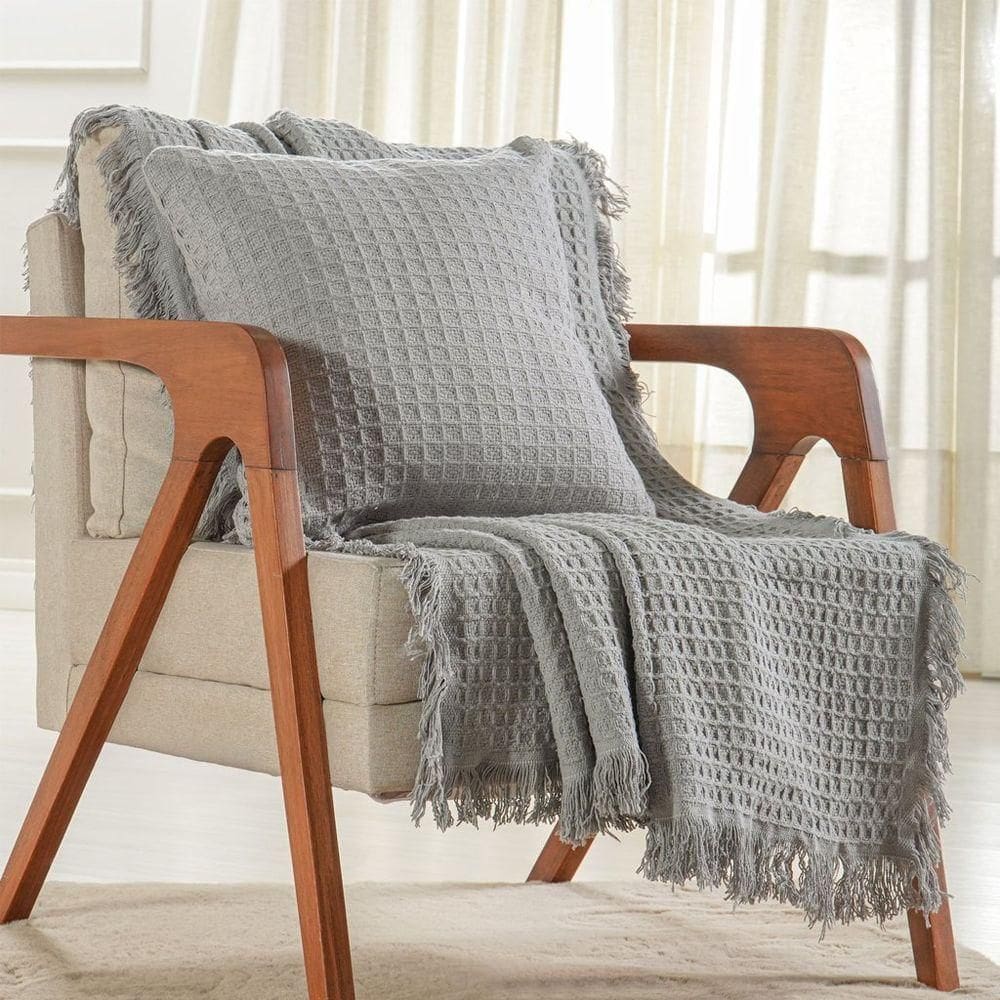 Manta Decorativa Para Sofá Waffle 100% Algodão 160x220cm Platina