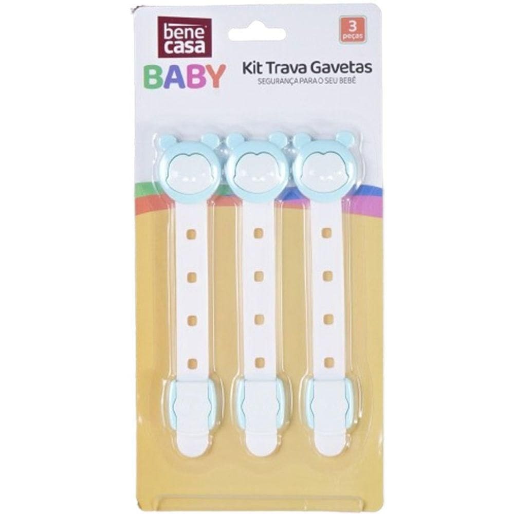 Kit Trava De Gaveta 3 Peças Para Bebês E Crianças Azul