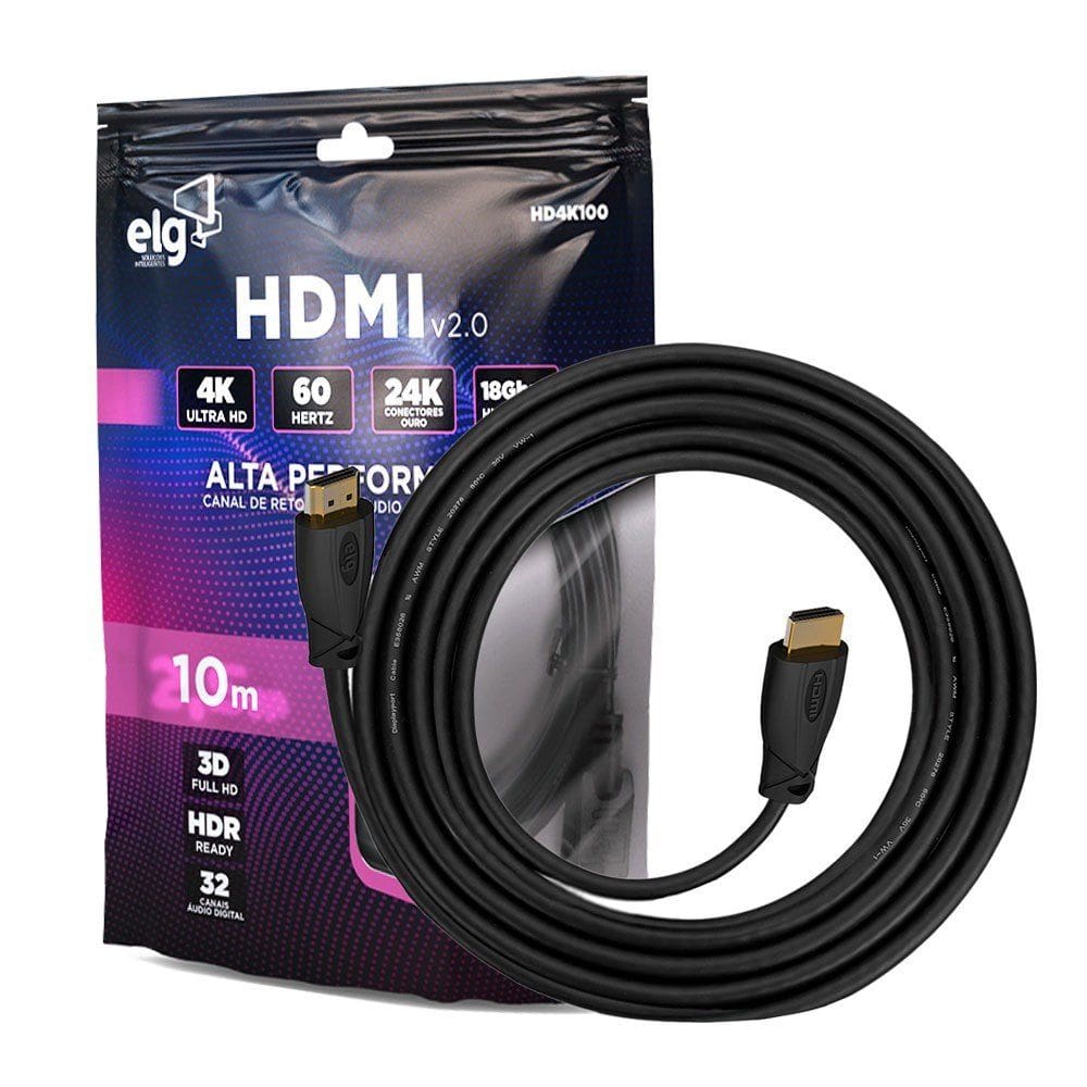 Cabo HDMI 2.0 4K High Speed 60Hz 10 Metros HD4K100 ELG