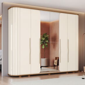 Guarda Roupa Casal Premium Cantos Arredondados com Ripado 6 Portas com Amortecimento  6 Gavetas com Usinagem e Pes Inclusos