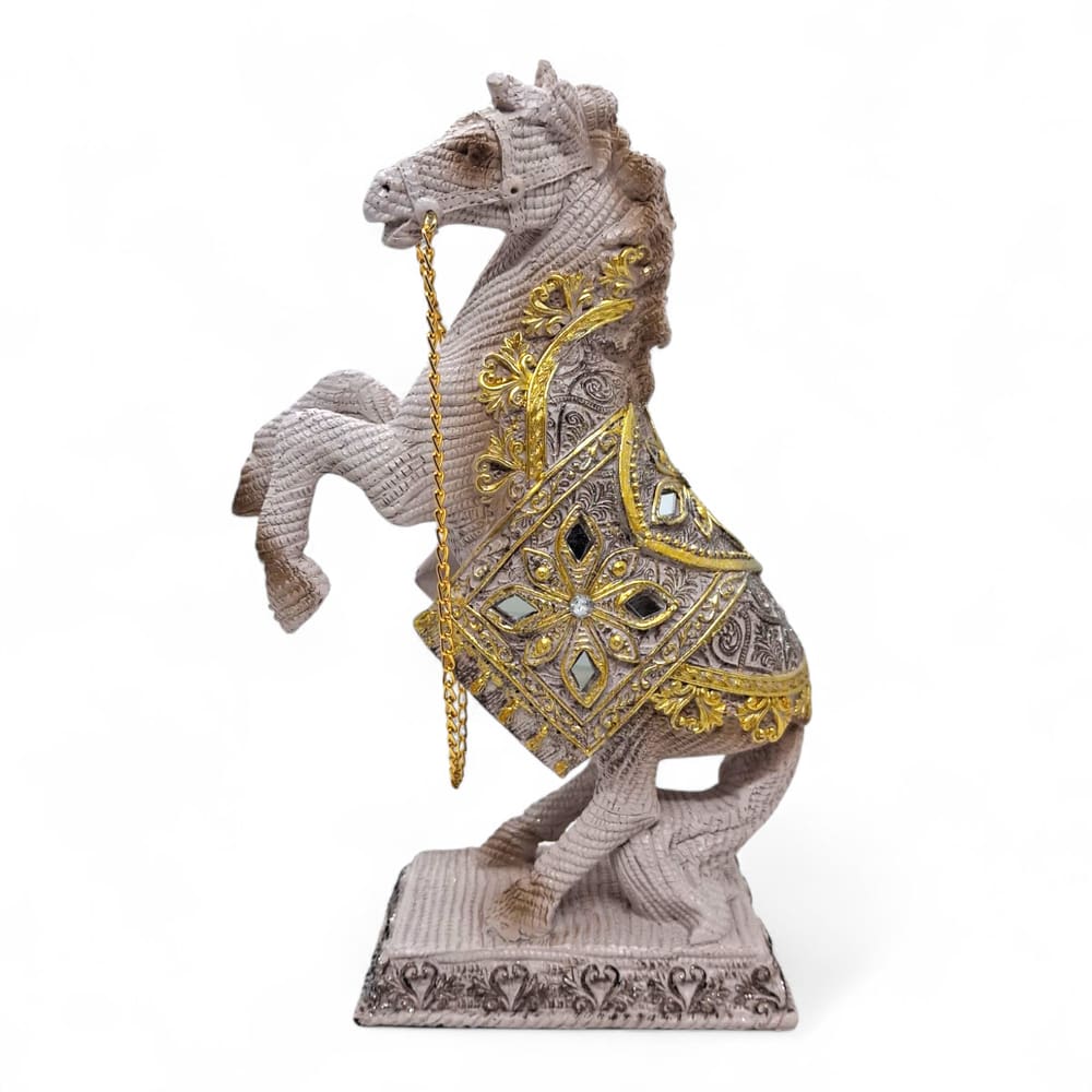 Estátua Cavalo Branco e Dourado Força Espiritual Total 24 cm