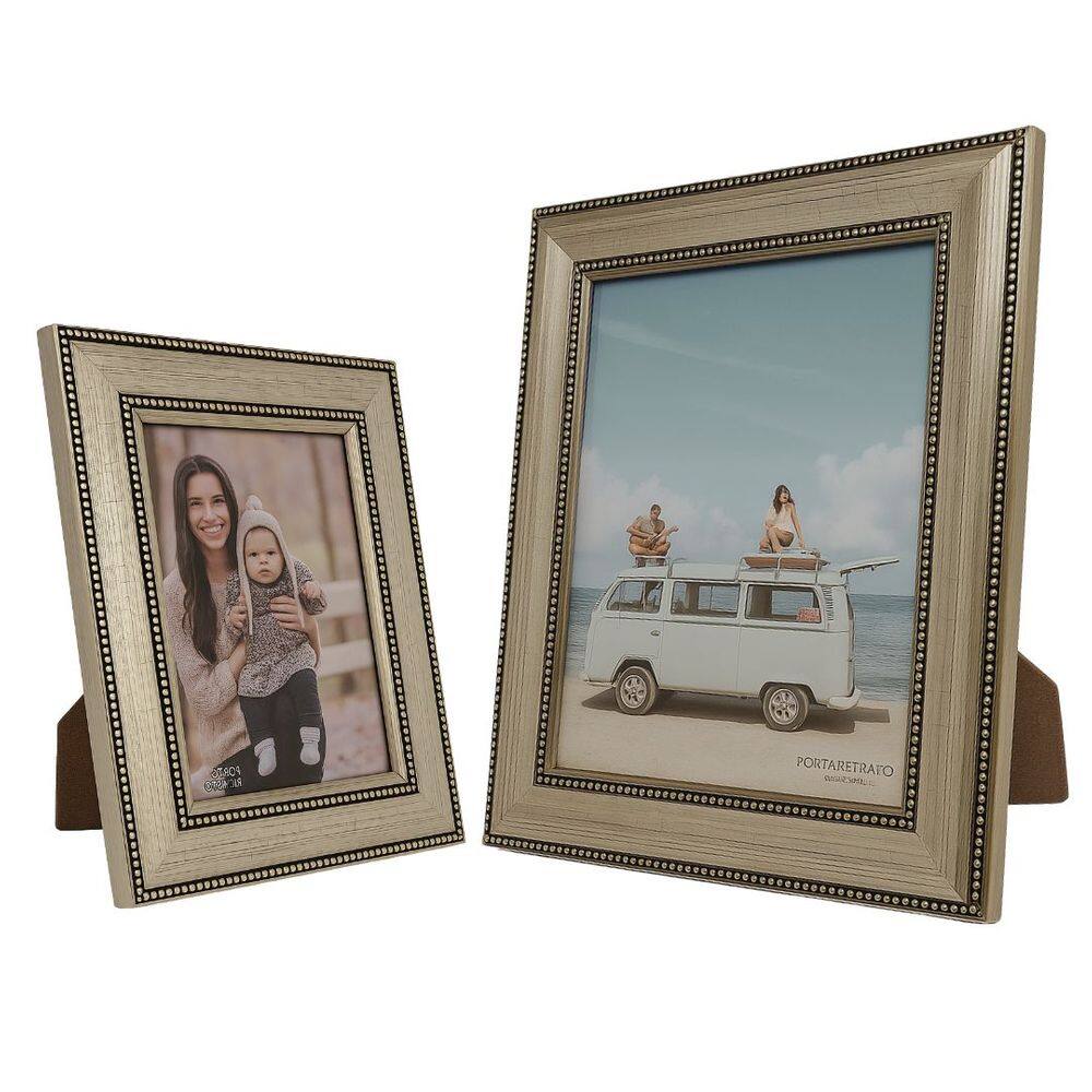 Jogo Porta Retrato Moldura Madeira Premium Champanhe Fotos 20x25 e 10x15