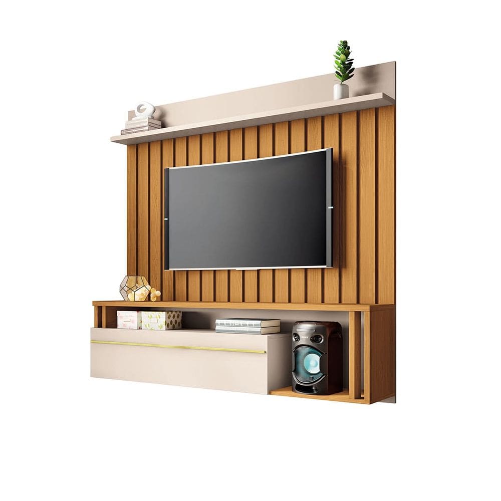 Rack Painel Denver Suspenso Para Tv 55 Polegadas 160x155 - Cinamomo-Off White - EdeCasaMoveis