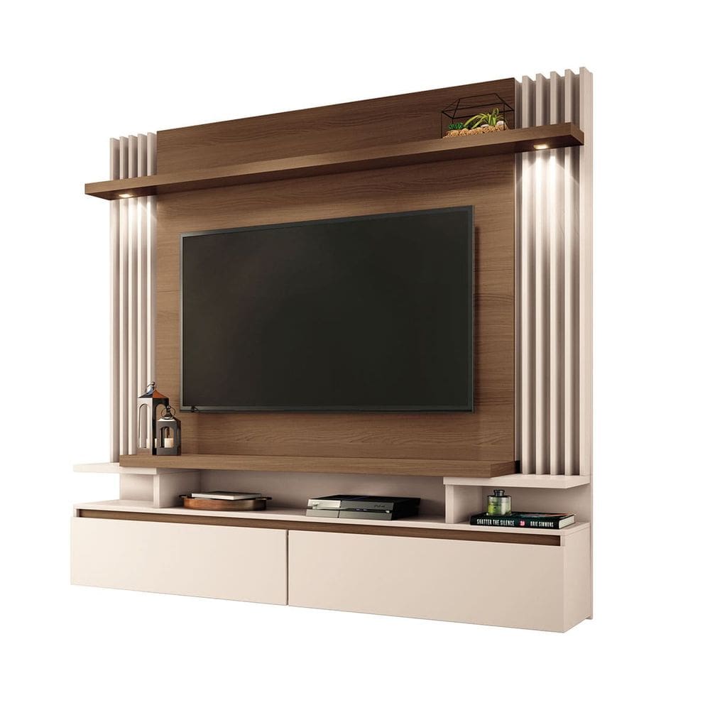 Home Painel Suspenso Vigo Para Tv 55 Polegadas 181x168-Castanho-Off White-EdeCasaMoveis
