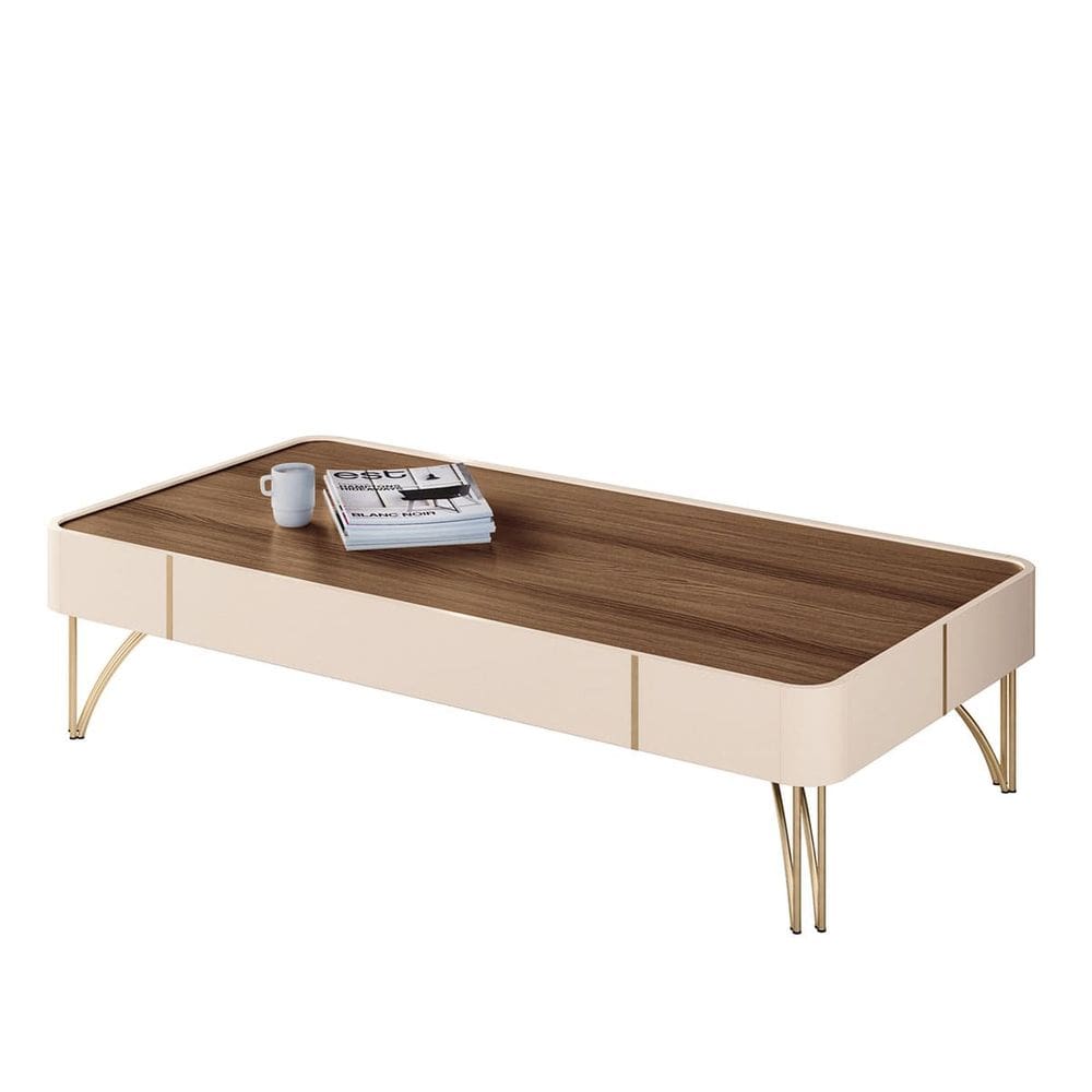 Mesa de Centro Miami Orgânica 132x31 Off White-Castanho - EdeCasaMoveis