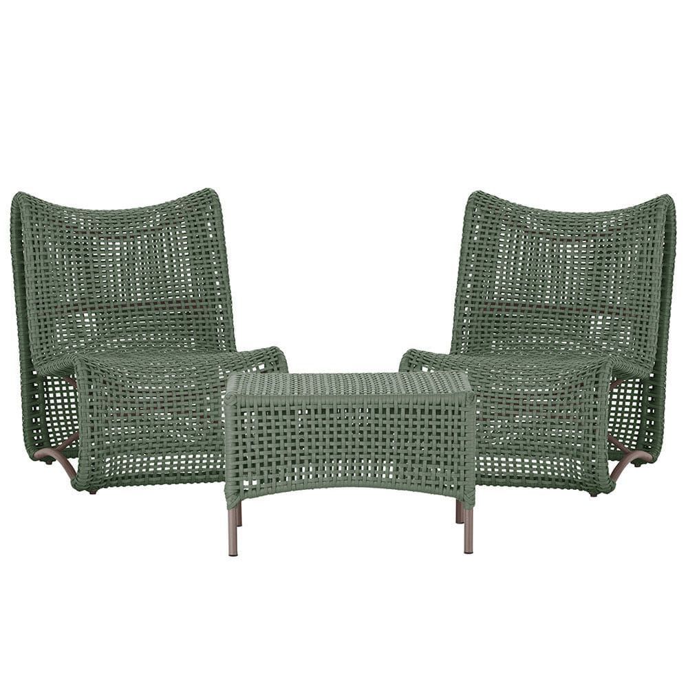 Mesa e 2 Poltronas Texas em Alumínio Pintura Marrom Corda Náutica Trama