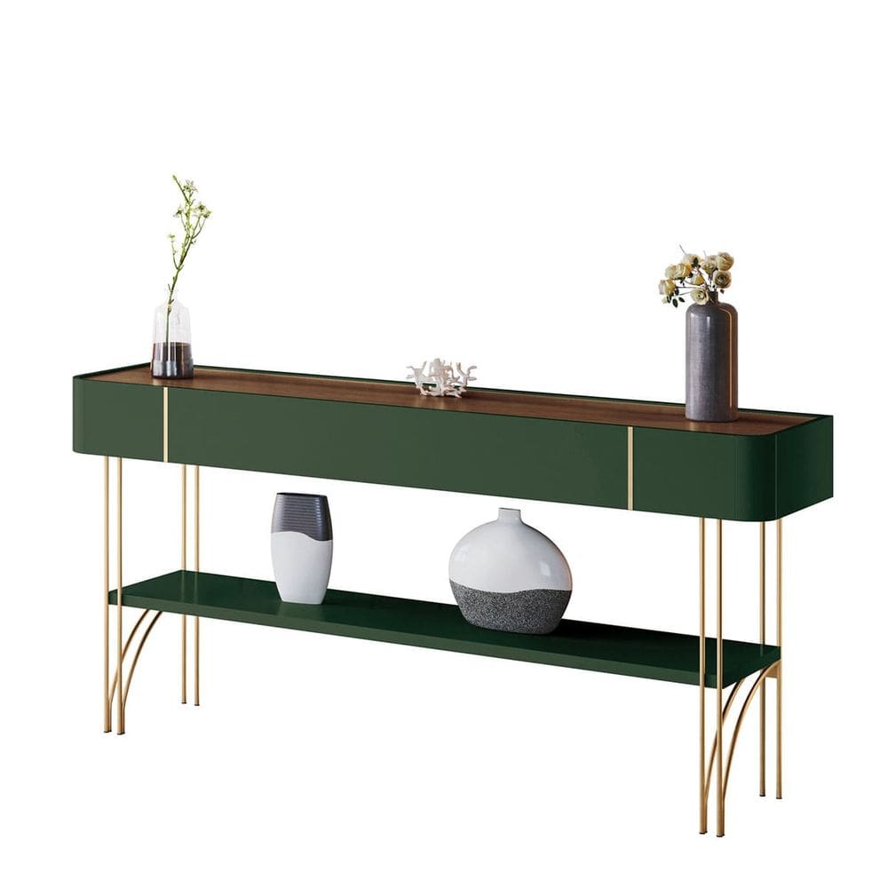 Aparador  Miami Orgânica 160x76 - Verde Pistache-Castanho - EdeCasaMoveis