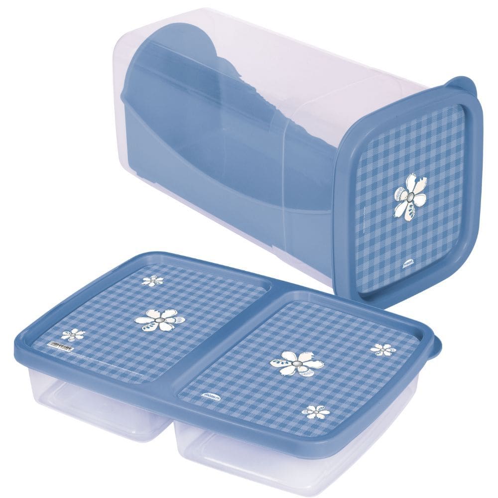 Kit Porta Frios com Divisória e Porta Torradas com Gaveta Deslizante Azul Plasutil