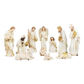 Presépio Resina Natal Branco Grande Completo - 32cm