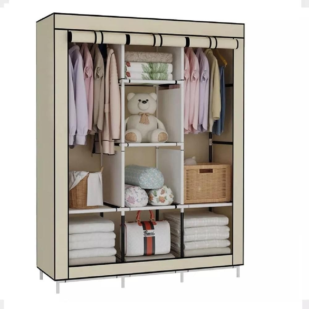 Guarda-Roupa Portátil com Cabideiro e Prateleiras Dobrável