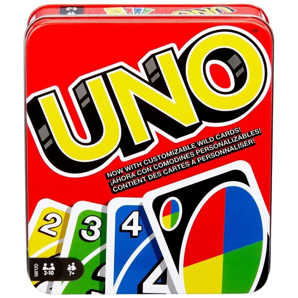 Jogo de cartas Mattel Games UNO para uma noite em família com lata de armazenamento