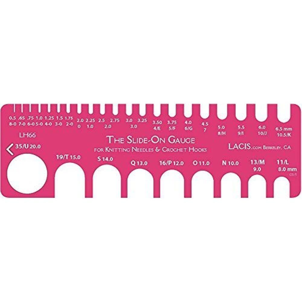Medidor de tricô e crochê Lacis Slide On 8-0 a 35 rosa