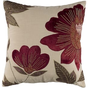 Almofada Rizzy Home Vermelha Floral 45x45cm Algodão Veludo